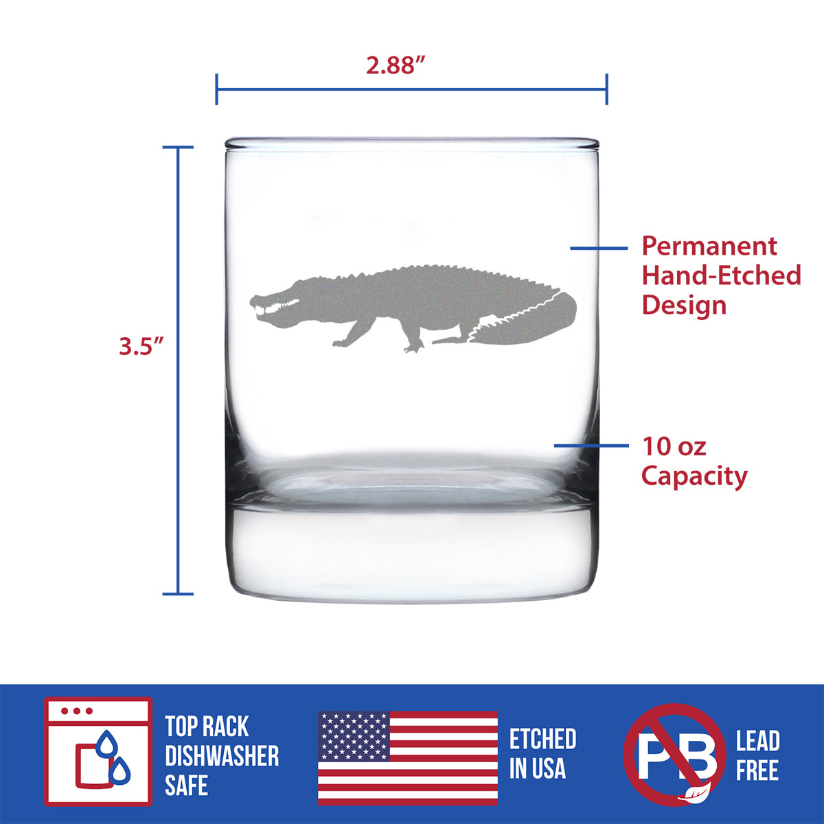 Alligator Whiskey Rocks Glass - Unique Exotic Animal Gifts for Alligator Lovers - 10.25 Oz Glass