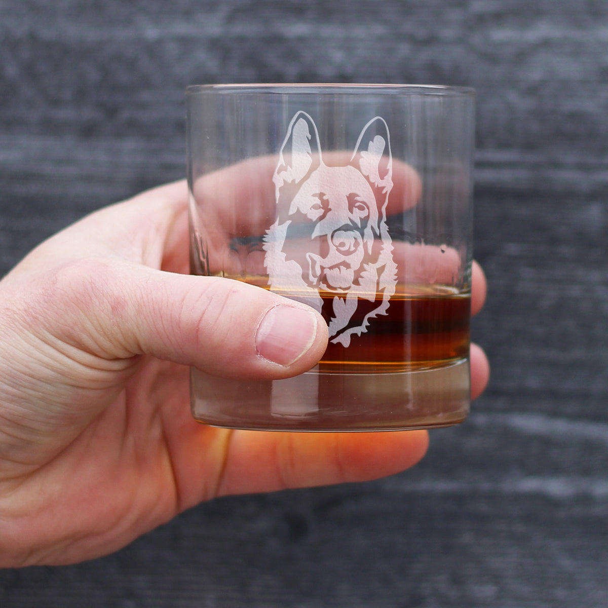 German Shepherd Happy Face - Fun Whiskey Rocks Glass Gifts for Men &amp; Women - Unique Whisky Drinking Tumbler Decor