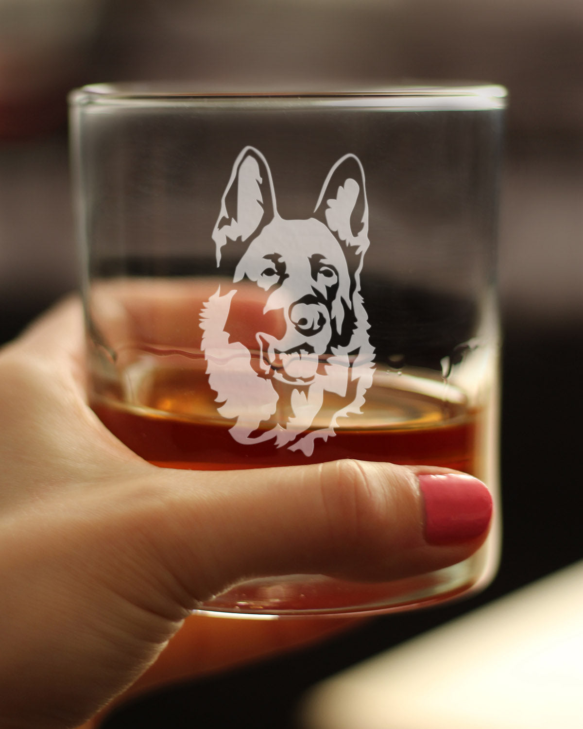 German Shepherd Happy Face - Fun Whiskey Rocks Glass Gifts for Men &amp; Women - Unique Whisky Drinking Tumbler Decor