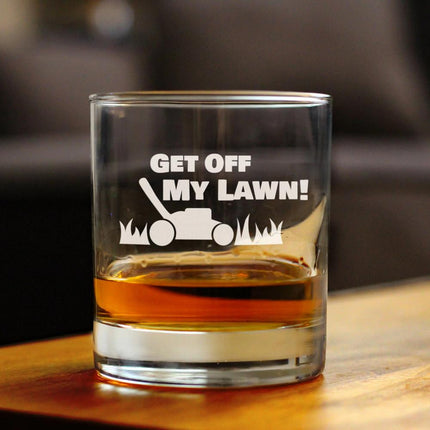 Get Off My Lawn - Whiskey Rocks Glass - Funny Birthday Gifts for Women and Men Over the Hill - 10.25 oz