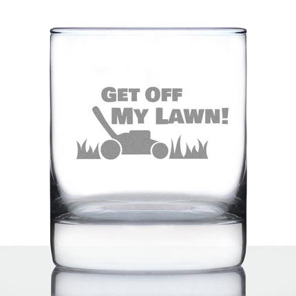Get Off My Lawn - Whiskey Rocks Glass - Funny Birthday Gifts for Women and Men Over the Hill - 10.25 oz