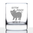 Gettin Piggy With It - Funny Pig Whiskey Rocks Glass Gifts for Men & Women - Fun Whisky Drinking Tumbler Décor