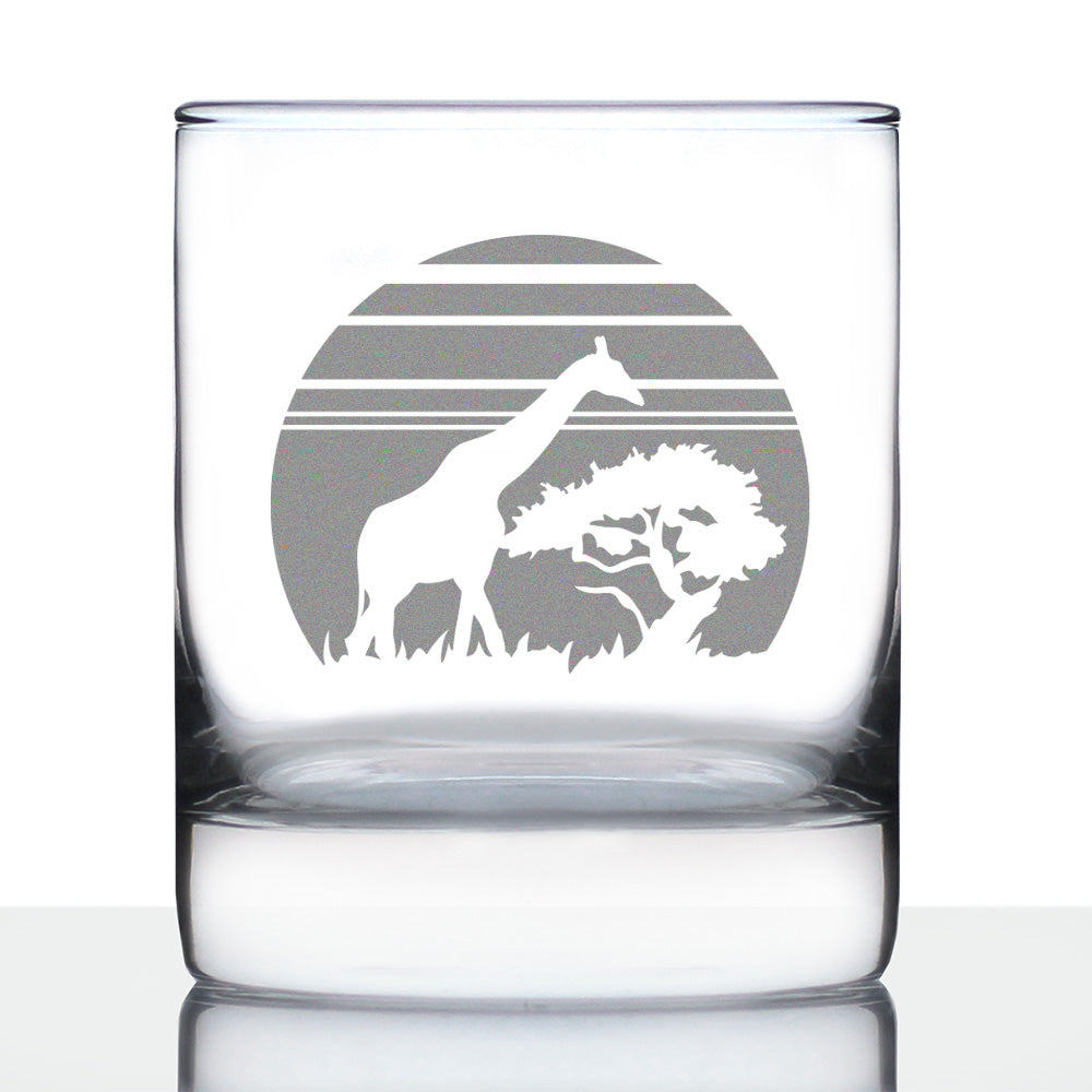 Giraffe Sunset Whiskey Rocks Glass - Fun Safari Themed Decor and Gifts for Lovers of African Wild Animals - 10.25 Oz Glasses