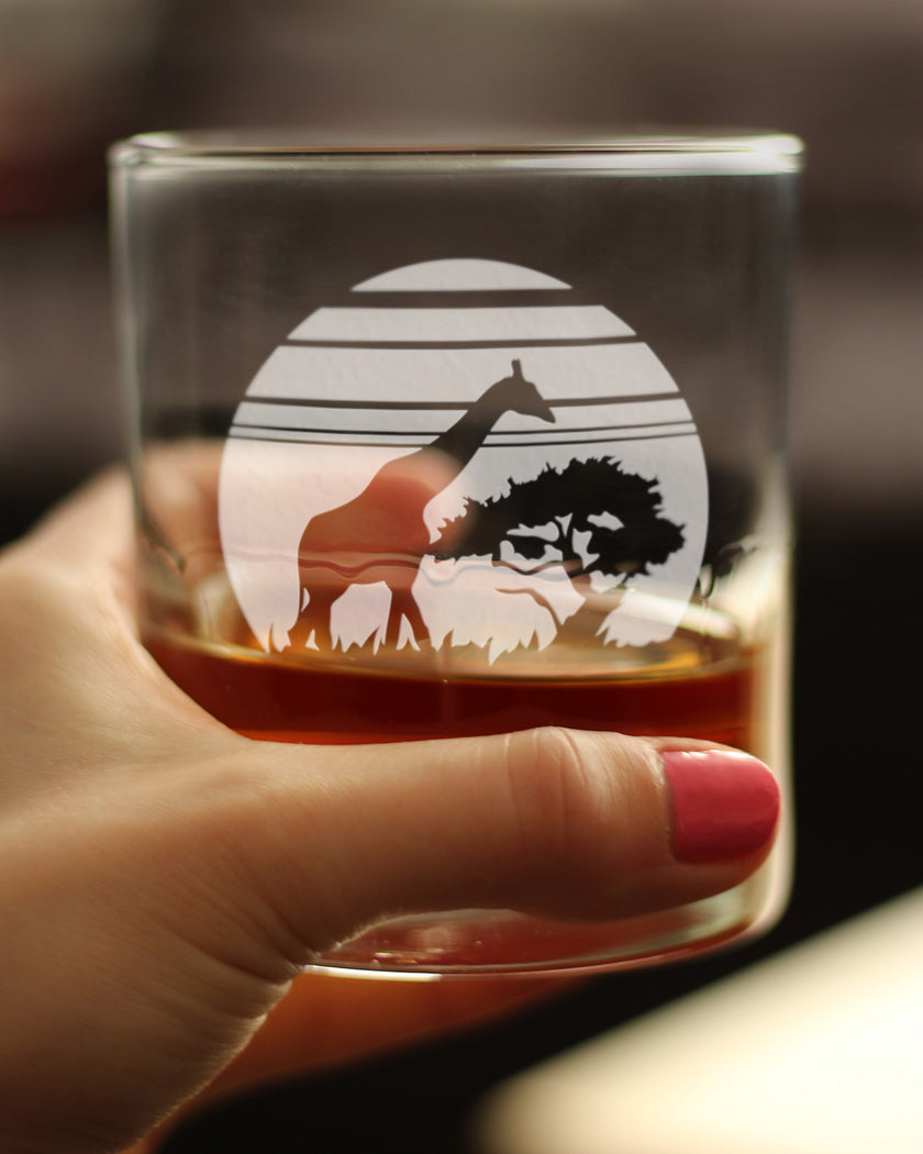 Giraffe Sunset Whiskey Rocks Glass - Fun Safari Themed Decor and Gifts for Lovers of African Wild Animals - 10.25 Oz Glasses
