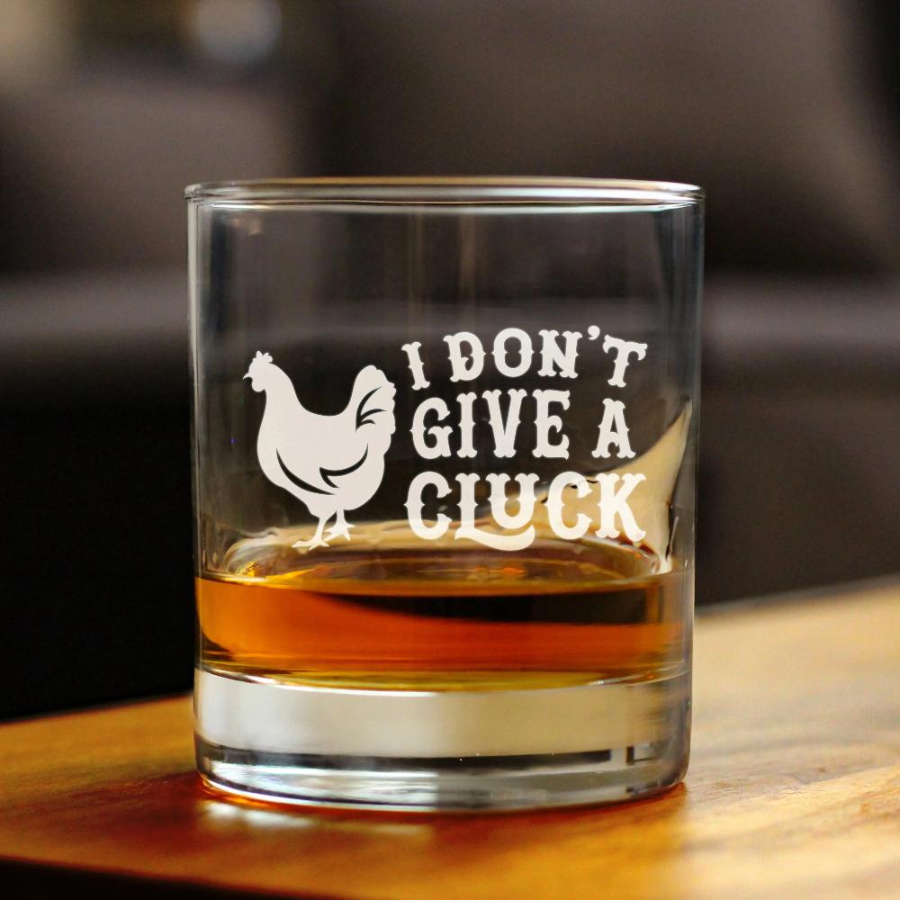 Don't Give a Cluck - Funny Chicken Whiskey Rocks Glass Gifts for Men & Women - Fun Whisky Drinking Tumbler Decor