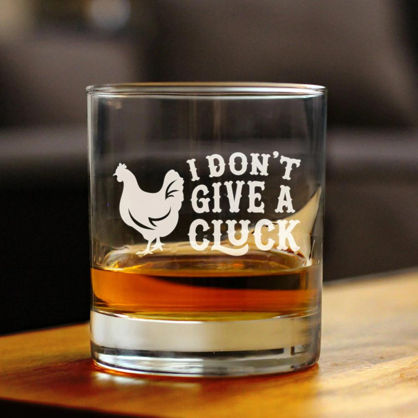 Don't Give a Cluck - Funny Chicken Whiskey Rocks Glass Gifts for Men & Women - Fun Whisky Drinking Tumbler Decor