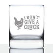Don't Give a Cluck - Funny Chicken Whiskey Rocks Glass Gifts for Men & Women - Fun Whisky Drinking Tumbler Decor