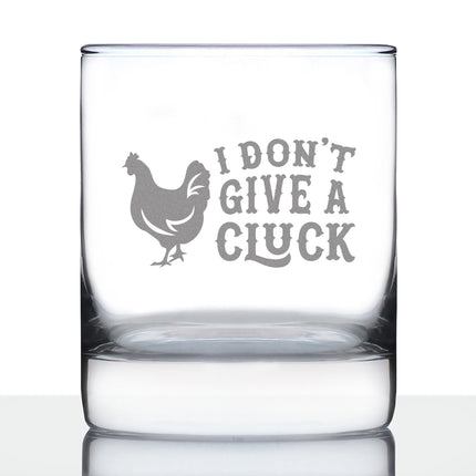 Don't Give a Cluck - Funny Chicken Whiskey Rocks Glass Gifts for Men & Women - Fun Whisky Drinking Tumbler Decor
