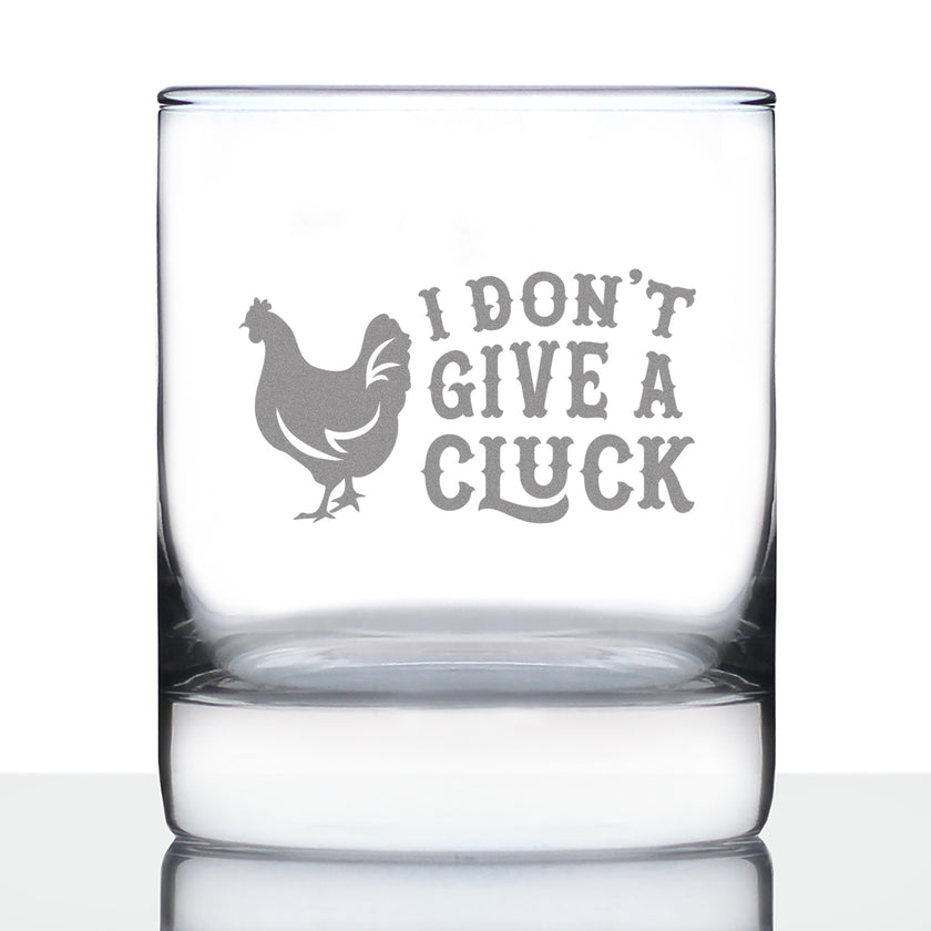 Don't Give a Cluck - Funny Chicken Whiskey Rocks Glass Gifts for Men & Women - Fun Whisky Drinking Tumbler Decor