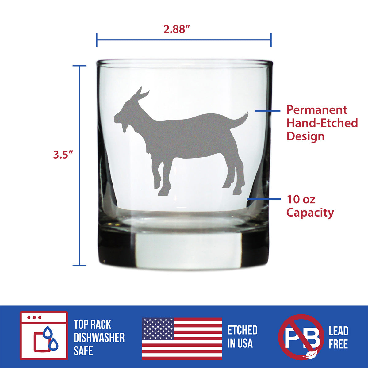 Goat Whiskey Rocks Glass - Cute Funny Farm Animal Themed Decor and Gifts for Goat Lovers - 10.25 Oz