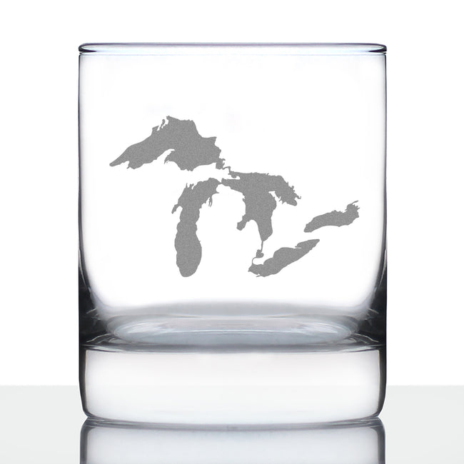 Great Lakes Map Whiskey Rocks Glass Gift for Men & Women - 10.25 oz Glassware - Unique Engraved Barware Decor
