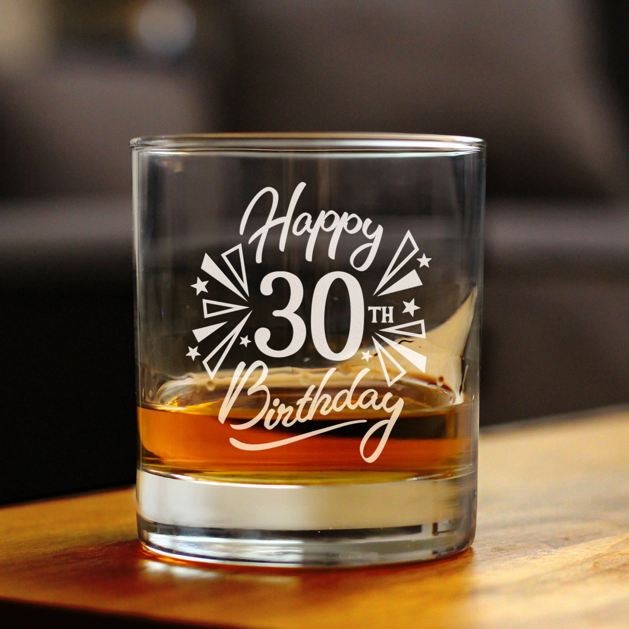 Happy 30th Birthday - Whiskey Rocks Glass Gifts for Men & Women Turning 30 - Fun Retro Bday Whisky Drinking Tumbler