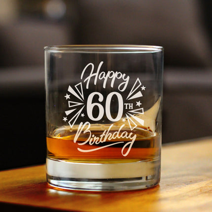Happy 60th Birthday - Whiskey Rocks Glass Gifts for Men & Women Turning 60 - Fun Retro Bday Whisky Drinking Tumbler