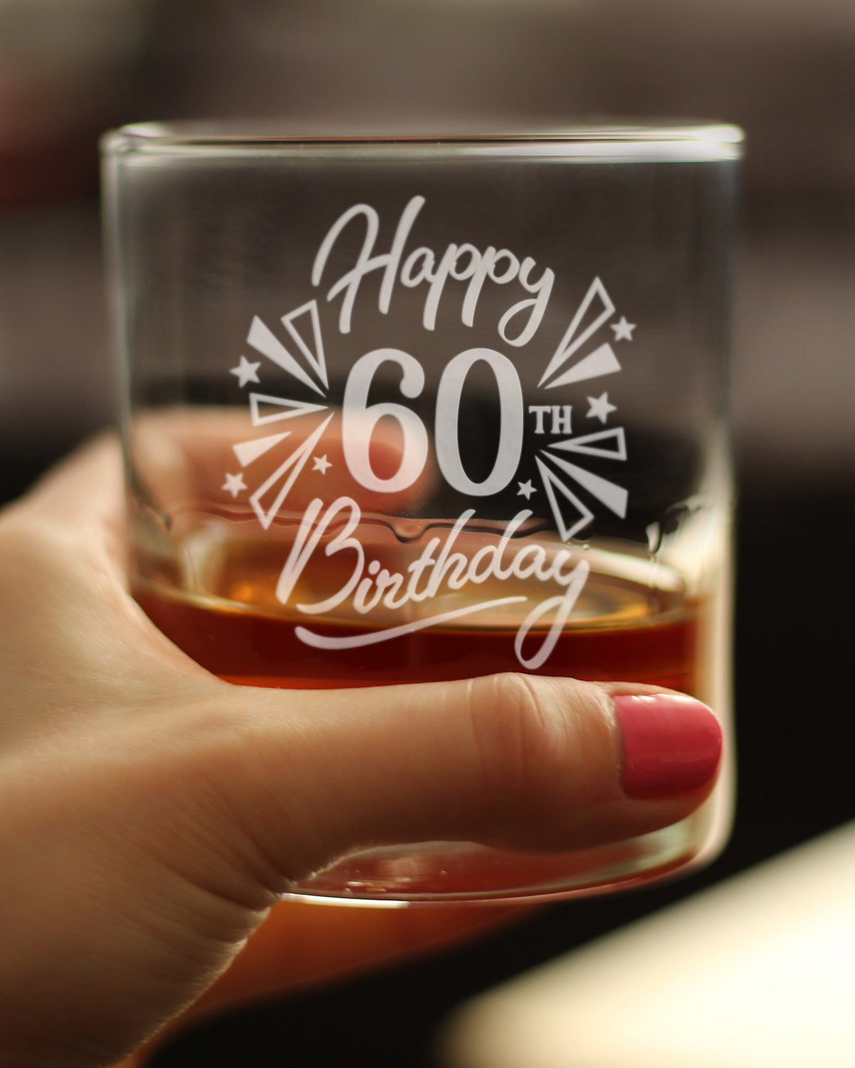 Happy 60th Birthday - Whiskey Rocks Glass Gifts for Men &amp; Women Turning 60 - Fun Retro Bday Whisky Drinking Tumbler
