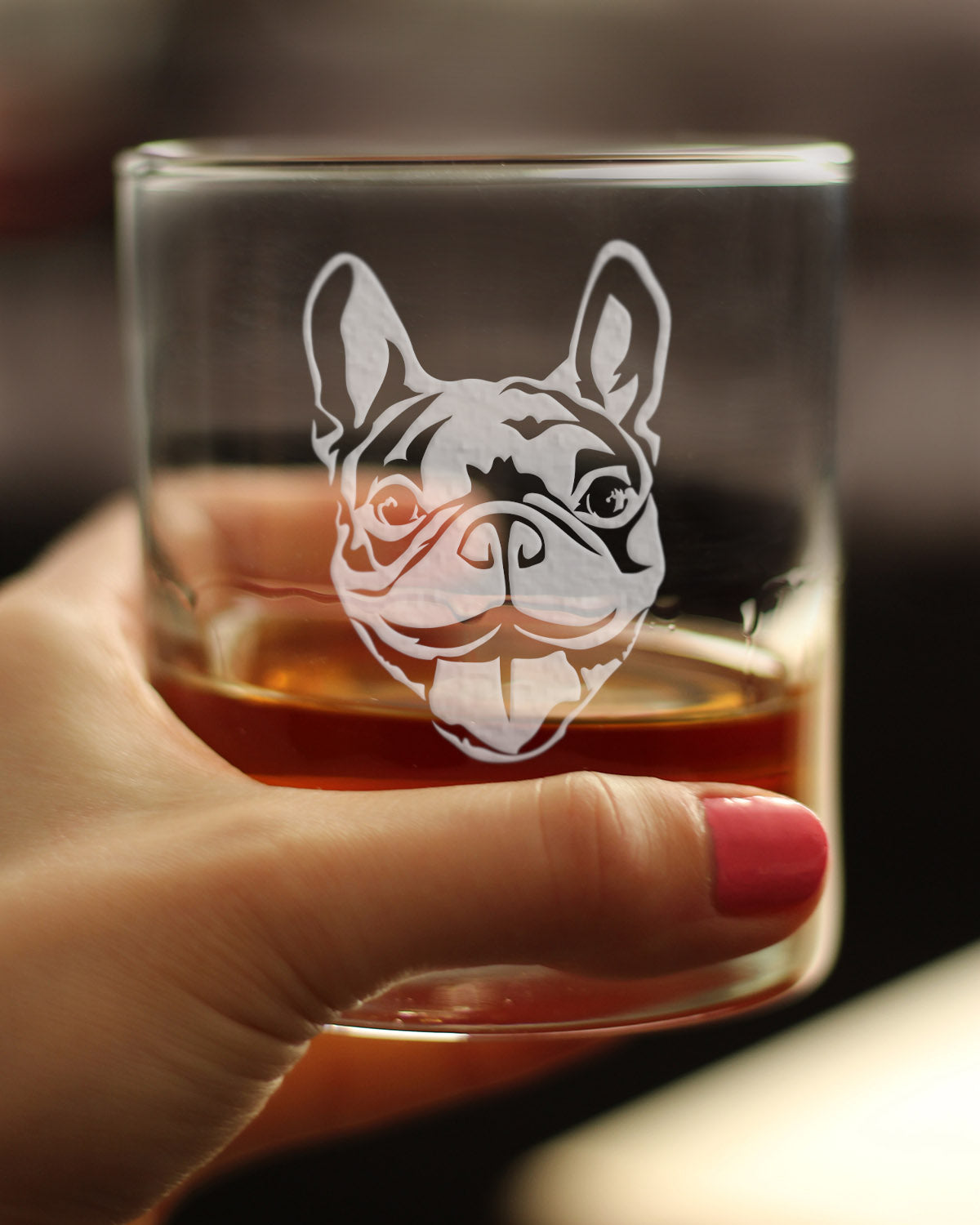 Happy Frenchie - Whiskey Rocks Glass - Unique French Bulldog Themed Gifts or Party Decor for Women and Men - 10.25 Oz