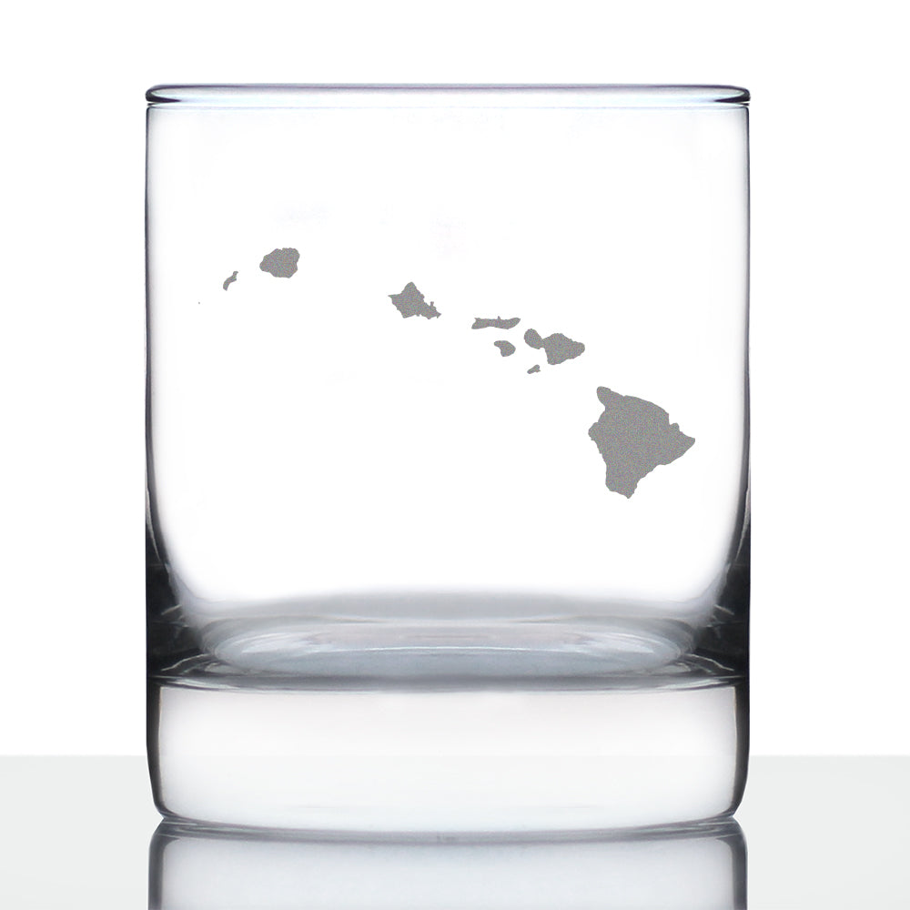 Hawaii State Outline Whiskey Rocks Glass - State Themed Drinking Decor and Gifts for Hawaiian Women &amp; Men - 10.25 Oz Whisky Tumbler Glasses
