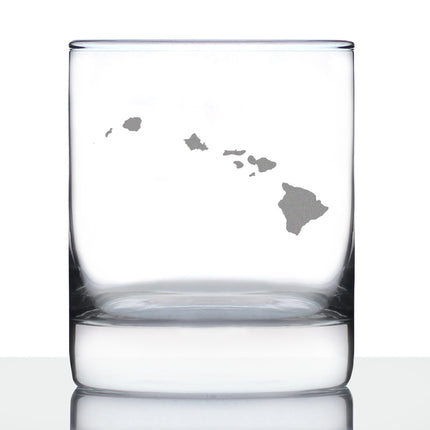 Hawaii State Outline Whiskey Rocks Glass - State Themed Drinking Decor and Gifts for Hawaiian Women & Men - 10.25 Oz Whisky Tumbler Glasses