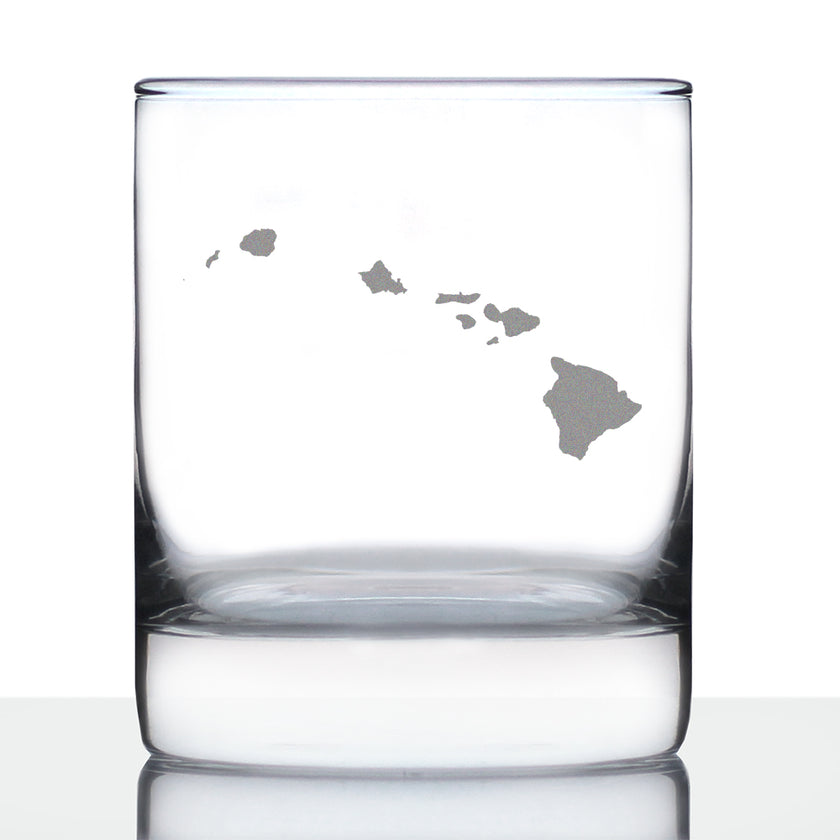 Hawaii State Outline Whiskey Rocks Glass - State Themed Drinking Decor and Gifts for Hawaiian Women & Men - 10.25 Oz Whisky Tumbler Glasses