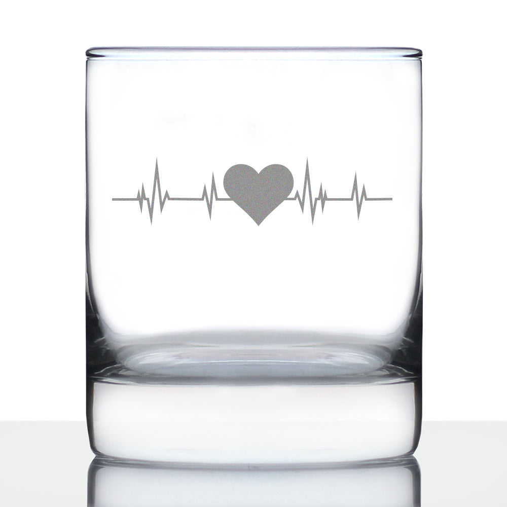 Heartbeat 10 oz Rocks Glass or Old Fashioned Glass, Etched Sayings, Gift for Coworkers, Doctor, EMT, or Nurse Friend