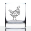Hen - 10 oz Rocks Glass or Old Fashioned Glass - Cute Farmhouse Decor Gifts for Lovers of Hens and Whiskey