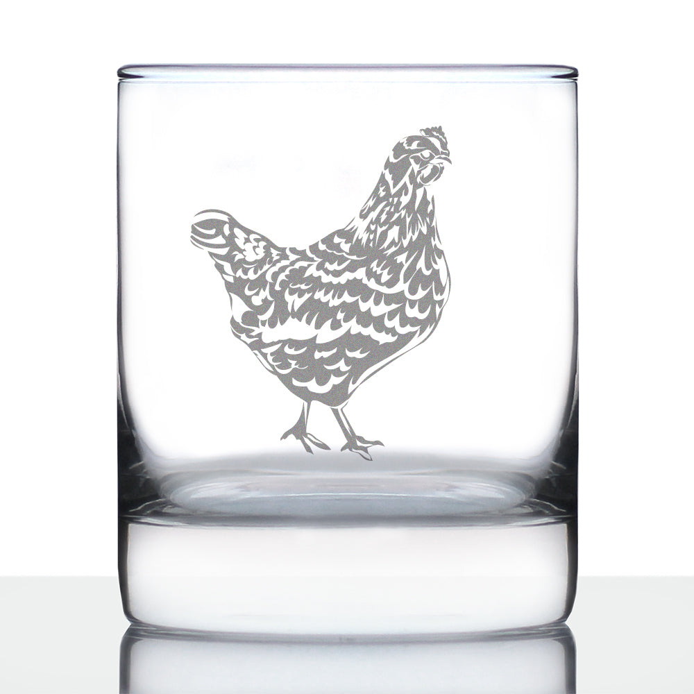 Hen - 10 oz Rocks Glass or Old Fashioned Glass - Cute Farmhouse Decor Gifts for Lovers of Hens and Whiskey