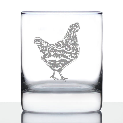 Hen - 10 oz Rocks Glass or Old Fashioned Glass - Cute Farmhouse Decor Gifts for Lovers of Hens and Whiskey