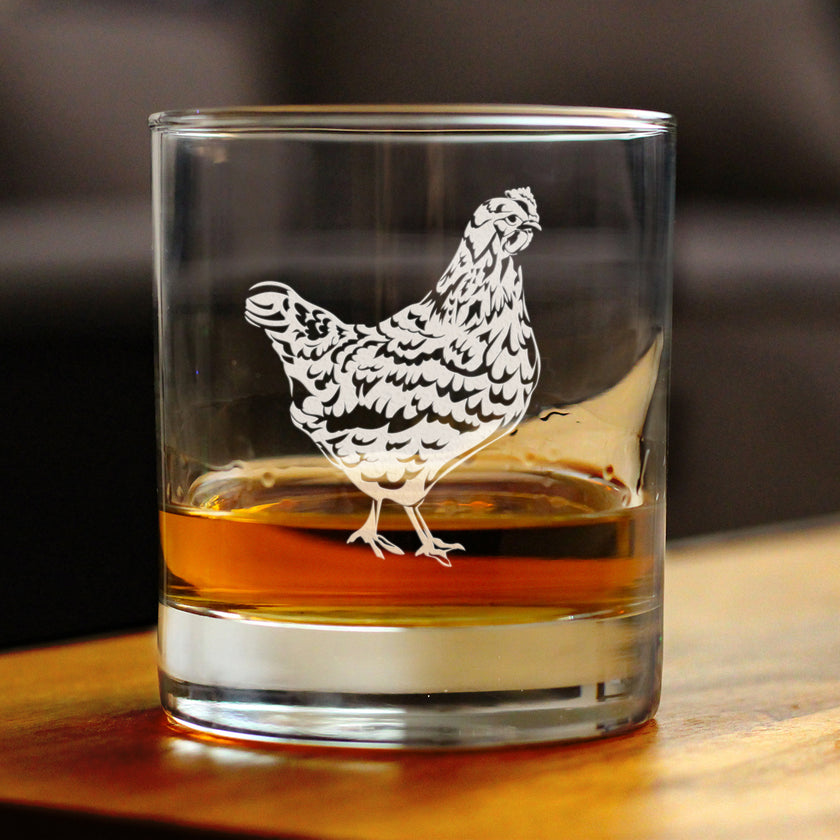 Hen - 10 oz Rocks Glass or Old Fashioned Glass - Cute Farmhouse Decor Gifts for Lovers of Hens and Whiskey