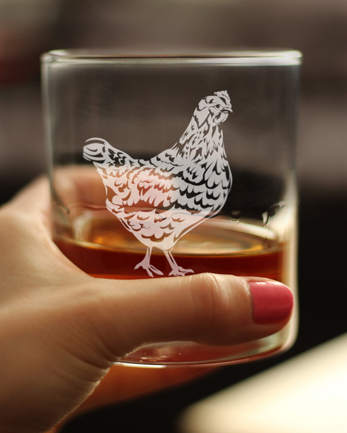 Hen - 10 oz Rocks Glass or Old Fashioned Glass - Cute Farmhouse Decor Gifts for Lovers of Hens and Whiskey