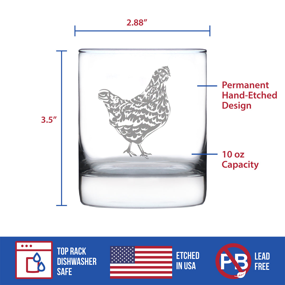 Hen - 10 oz Rocks Glass or Old Fashioned Glass - Cute Farmhouse Decor Gifts for Lovers of Hens and Whiskey