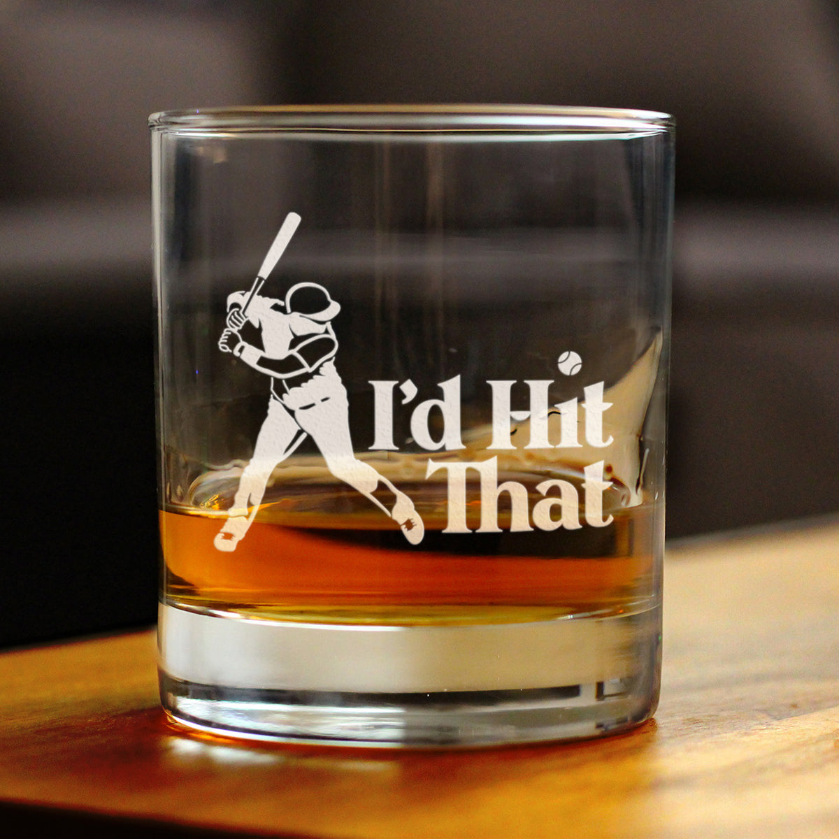 I&#39;d Hit That - Whiskey Rocks Glass - Baseball Themed Gifts and Sports Decor - 10.25 Oz Glasses