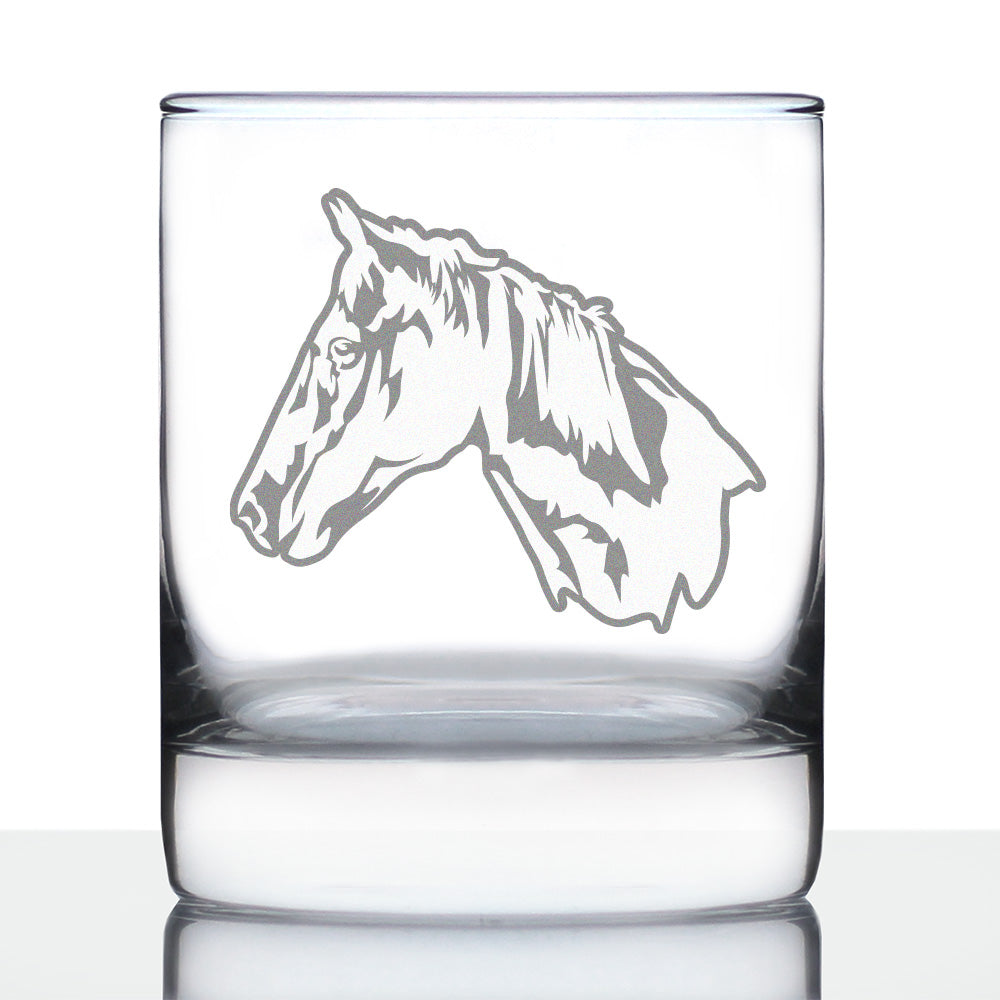 Horse Face Whiskey Rocks Glass - Western Themed Farm Decor and Gifts for Horseback Riders - 10.25 Oz Glasses