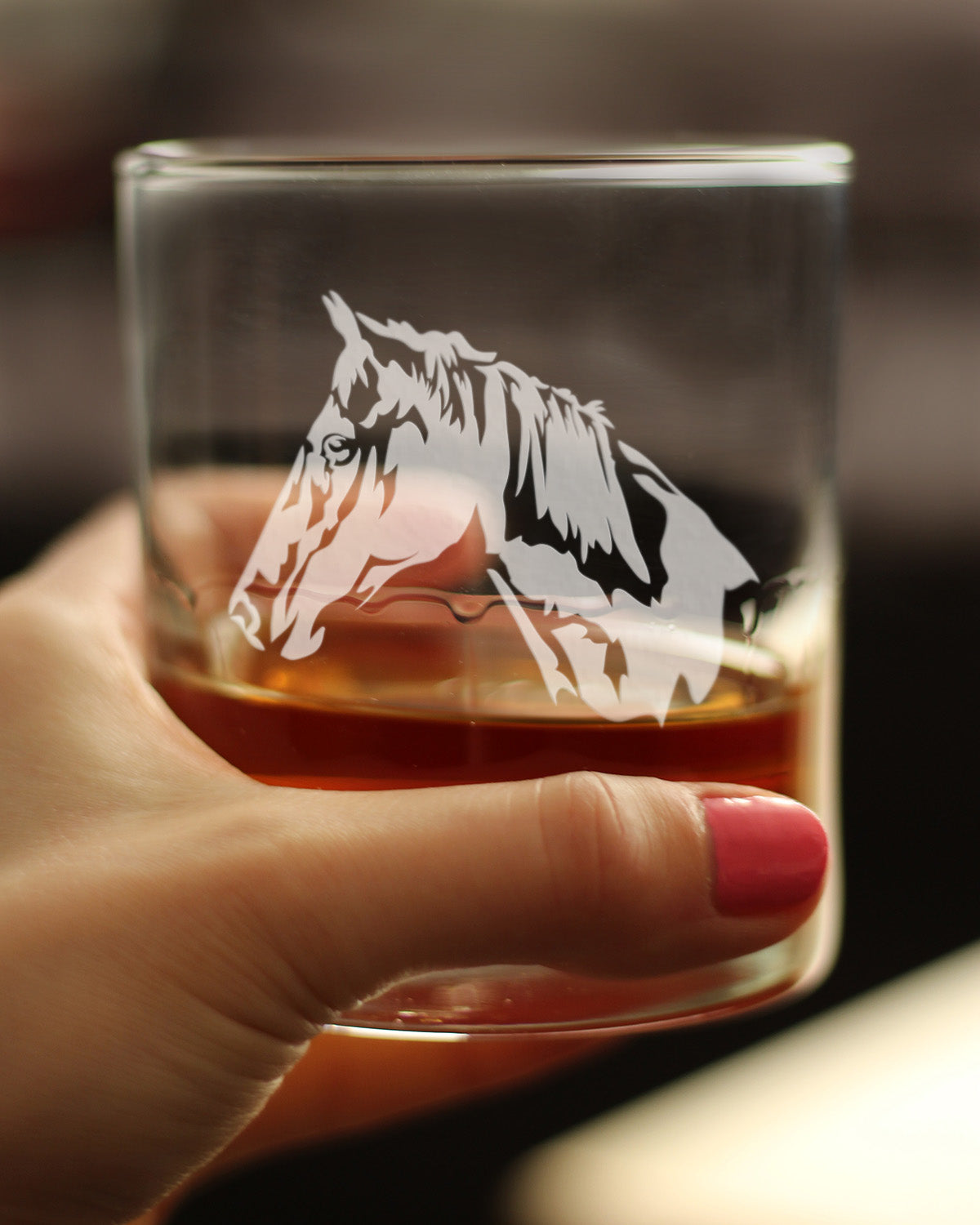 Horse Face Whiskey Rocks Glass - Western Themed Farm Decor and Gifts for Horseback Riders - 10.25 Oz Glasses