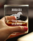 Horses Keep Me Stable - Funny Horse Whiskey Rocks Glass Gifts for Men & Women - Fun Whisky Drinking Tumbler Décor