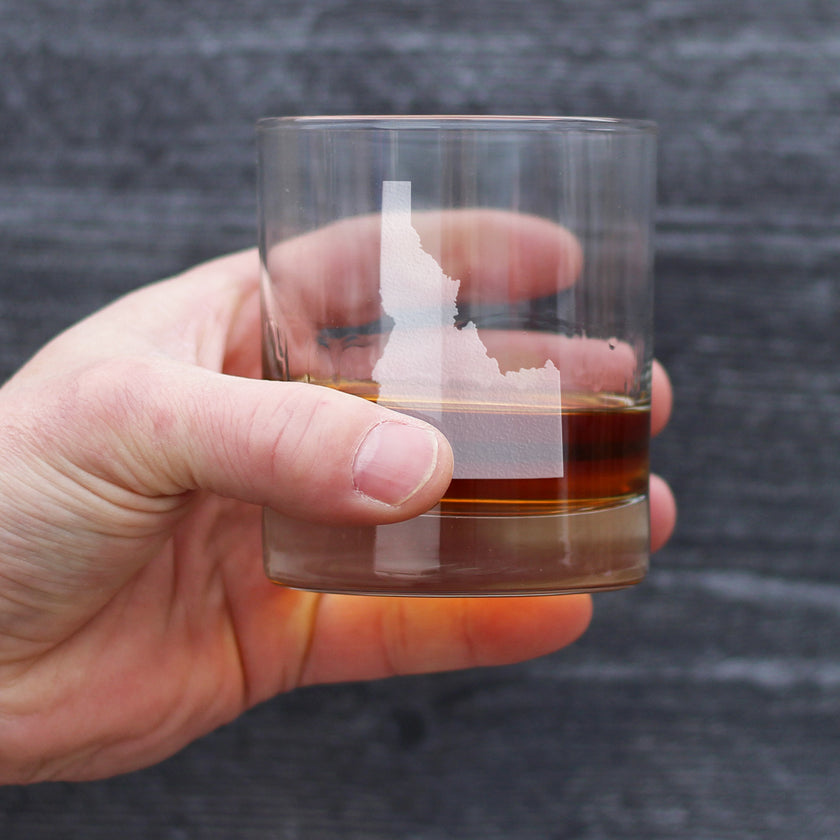 Idaho State Outline Whiskey Rocks Glass - State Themed Drinking Decor and Gifts for Idahoan Women & Men - 10.25 Oz Whisky Tumbler Glasses