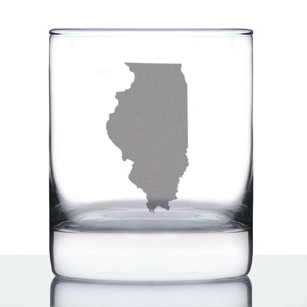 Illinois State Outline Whiskey Rocks Glass - State Themed Drinking Decor and Gifts for Illinoisan Women &amp; Men - 10.25 Oz Whisky Tumbler Glasses