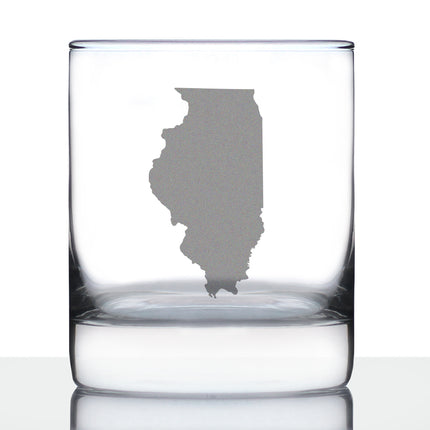 Illinois State Outline Whiskey Rocks Glass - State Themed Drinking Decor and Gifts for Illinoisan Women & Men - 10.25 Oz Whisky Tumbler Glasses