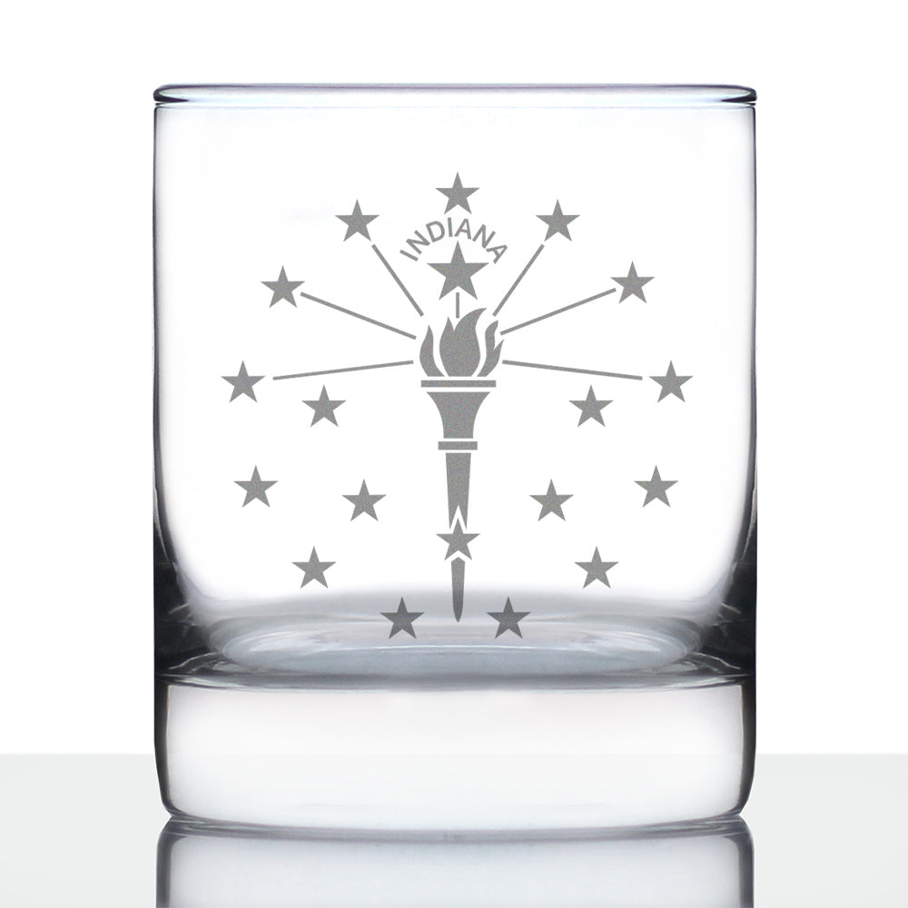 Indiana Flag Whiskey Rocks Glass - State Themed Drinking Decor and Gifts for Indianan Women &amp; Men - 10.25 Oz Whisky Tumbler Glasses