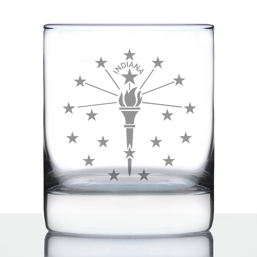 Indiana Flag Whiskey Rocks Glass - State Themed Drinking Decor and Gifts for Indianan Women & Men - 10.25 Oz Whisky Tumbler Glasses