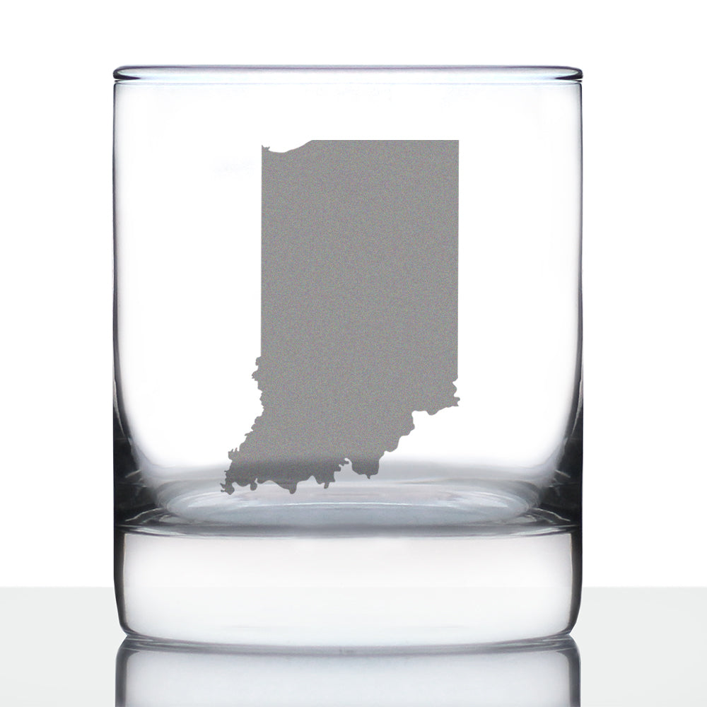 Indiana State Outline Whiskey Rocks Glass - State Themed Drinking Decor and Gifts for Hoosier Women &amp; Men - 10.25 Oz Whisky Tumbler Glasses