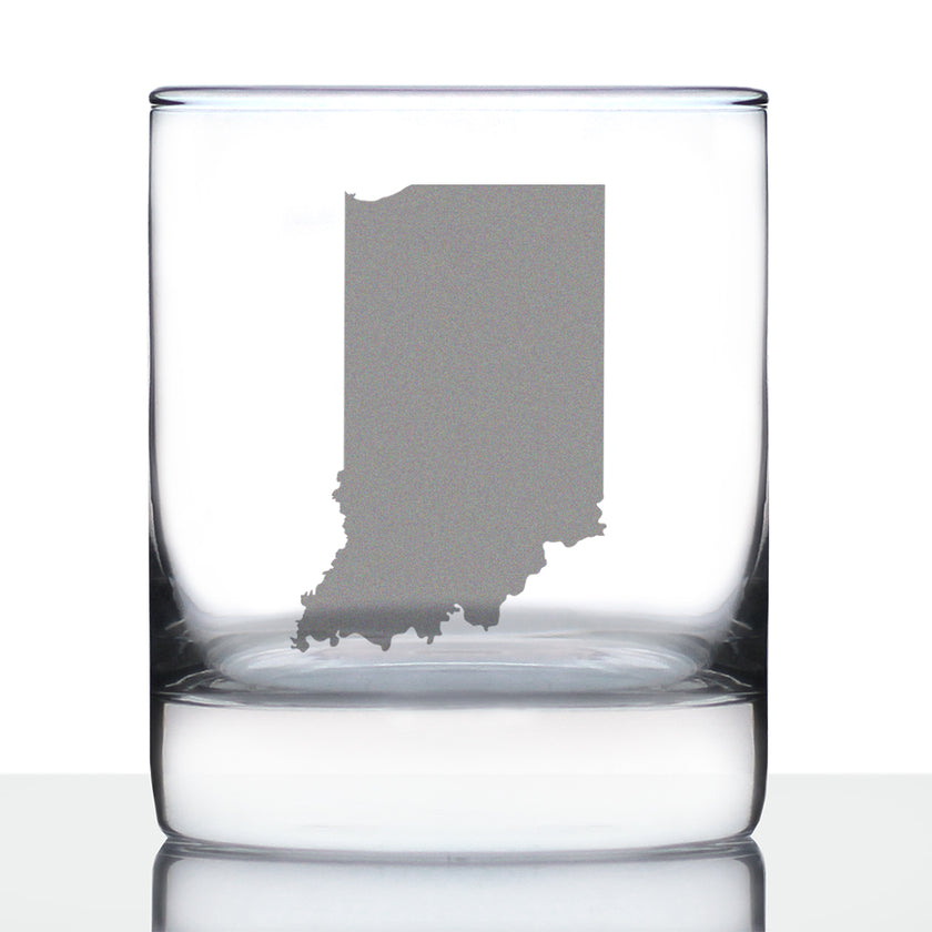 Indiana State Outline Whiskey Rocks Glass - State Themed Drinking Decor and Gifts for Hoosier Women & Men - 10.25 Oz Whisky Tumbler Glasses