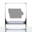 Iowa State Outline Whiskey Rocks Glass - State Themed Drinking Decor and Gifts for Iowan Women & Men - 10.25 Oz Whisky Tumbler Glasses