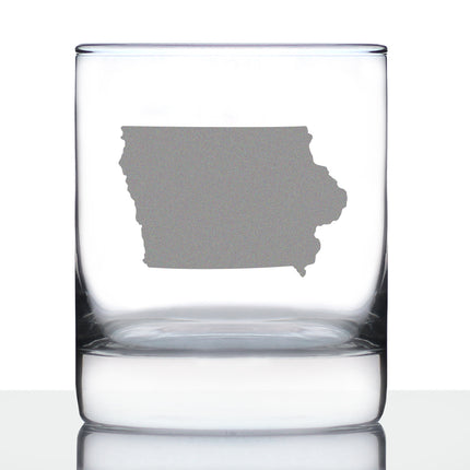 Iowa State Outline Whiskey Rocks Glass - State Themed Drinking Decor and Gifts for Iowan Women & Men - 10.25 Oz Whisky Tumbler Glasses