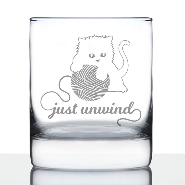 Just Unwind - Whiskey Rocks Glass Gifts - Funny Kitten Themed Gifts for Cat Lovers Who Knit and Crochet - 10.25 Oz Glasses