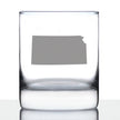 Kansas State Outline Whiskey Rocks Glass - State Themed Drinking Decor and Gifts for Kansan and Jayhawker Women & Men - 10.25 Oz Whisky Tumbler Glasses