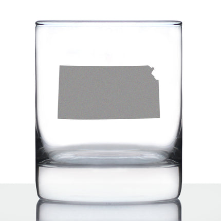 Kansas State Outline Whiskey Rocks Glass - State Themed Drinking Decor and Gifts for Kansan and Jayhawker Women & Men - 10.25 Oz Whisky Tumbler Glasses