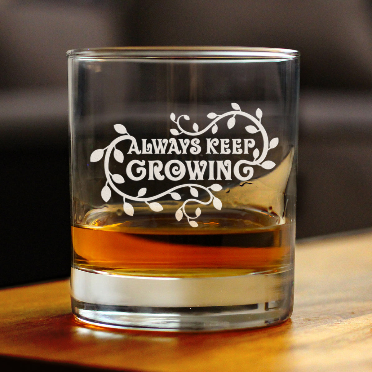 Keep Growing - Whiskey Rocks Glass - Gardening Themed Gifts and Decor for Gardeners - 10.25 Oz Glass