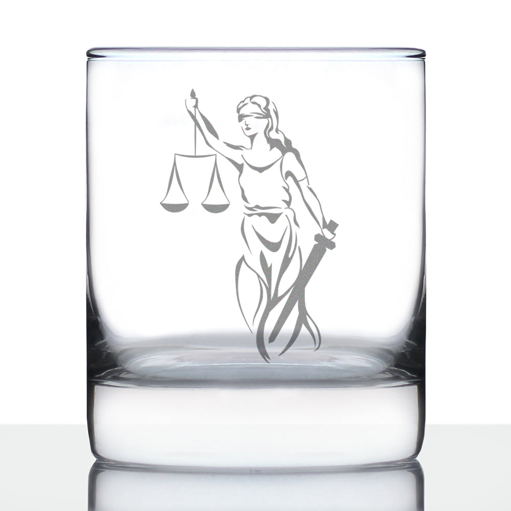 Lady Justice - Whiskey Rocks Glass - Lawyers and Attorneys Themed Gifts or Party Decor for Women and Men - 10.25 Oz