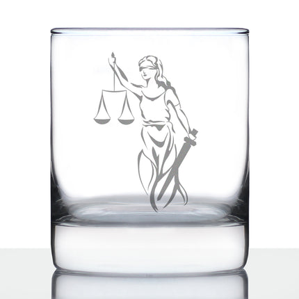 Lady Justice - Whiskey Rocks Glass - Lawyers and Attorneys Themed Gifts or Party Decor for Women and Men - 10.25 Oz