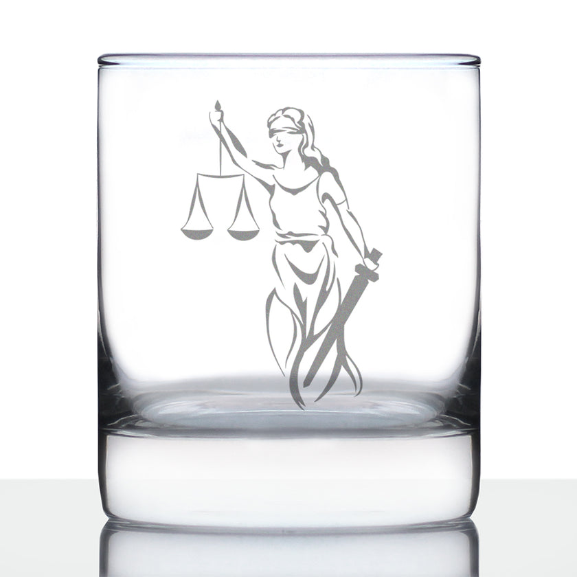 Lady Justice - Whiskey Rocks Glass - Lawyers and Attorneys Themed Gifts or Party Decor for Women and Men - 10.25 Oz
