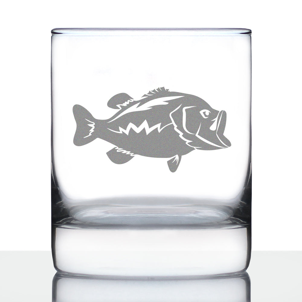 Largemouth Bass - Whiskey Rocks Glass - Bass Fishing Gifts for Fisherman - Fun Fish Cups & Lake House Decor - 10.25 oz Glasses
